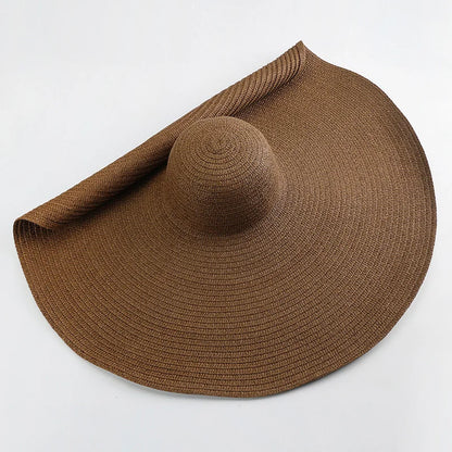 70cm Oversized  Wide Brim Sun Hat Travel  Large UV Protection Beach Straw Hats Women's Summer Floppy Foldable Chapeaux Wholesale