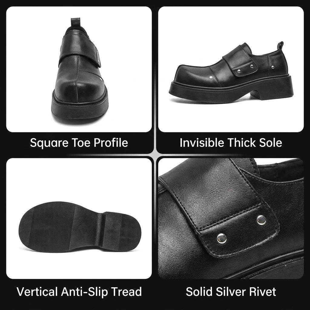 Chic Luxury Punk Men Monk Strap Dress Shoes Designer Leather High-Heel Platforms Commuter Loafers Party Prom Club Stage Footwear