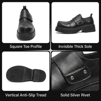 Chic Luxury Punk Men Monk Strap Dress Shoes Designer Leather High-Heel Platforms Commuter Loafers Party Prom Club Stage Footwear
