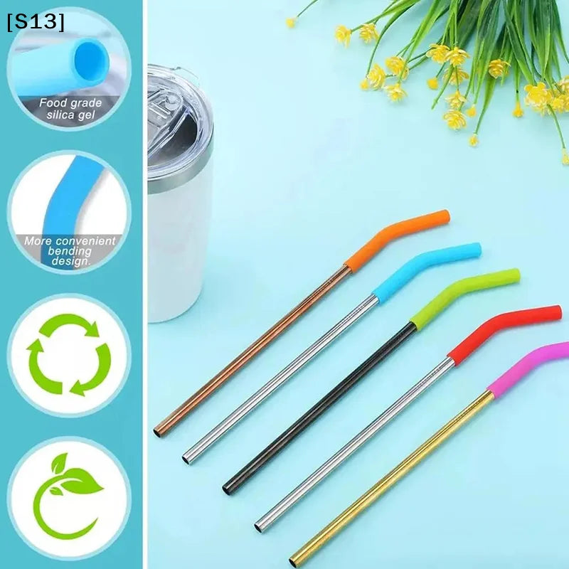 6Pcs/Set Soft Silicone Straw Covers Straws Tips Covers Fit For 9mm Wide Reusable Stainless Steel Straw Nozzles[Q]Q@