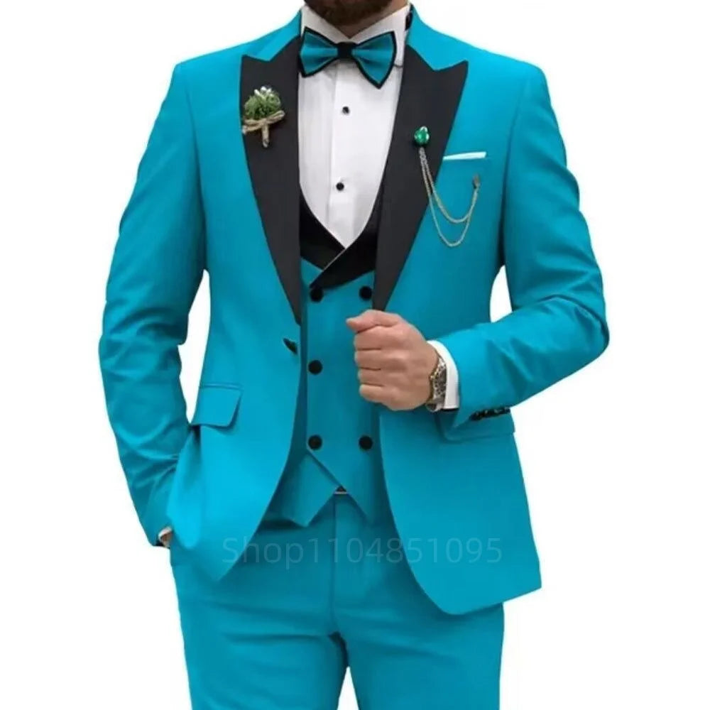 3 Pieces Men's Wedding Suits Formal Groom Tuxedo Slim Fit Business Blazer Double Breasted Vest Pants Set for Party