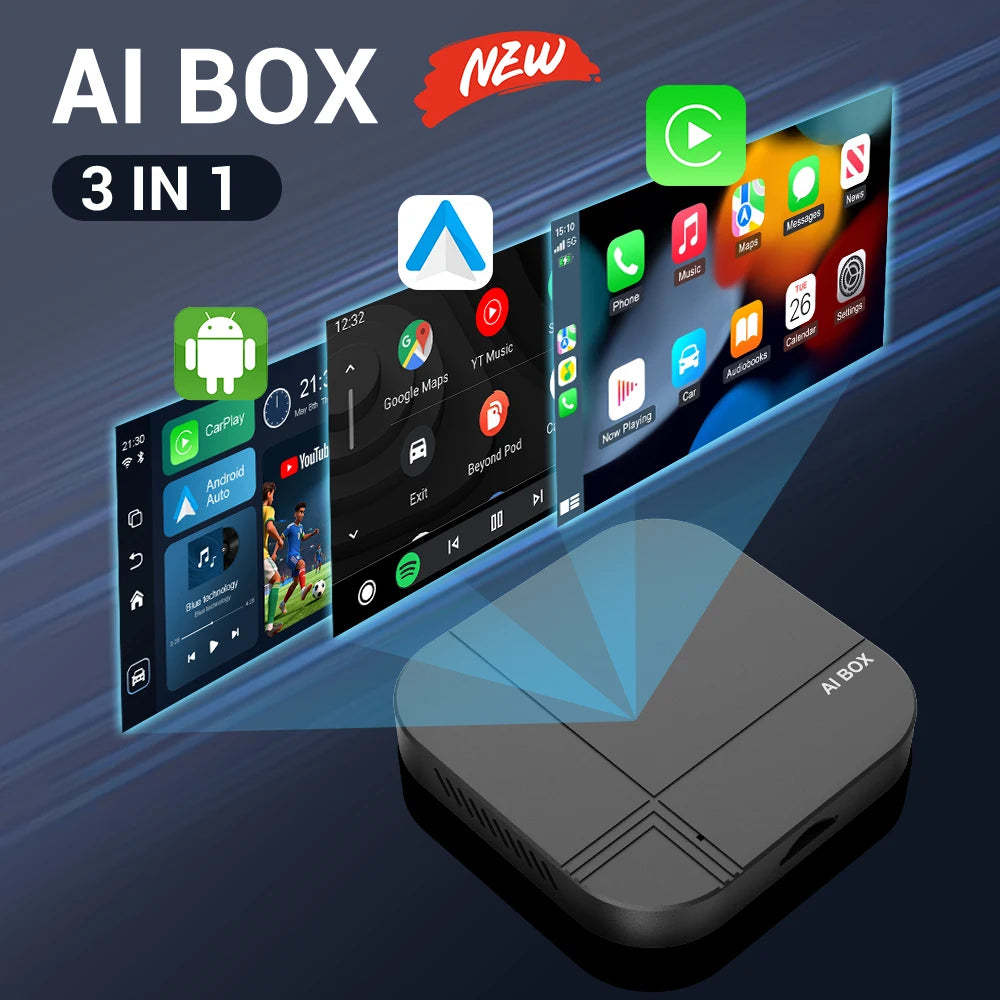 Kowankit 2026 4+32G Wireless CarPlay AI Smart Box 3 in 1 Android Auto Tv Box Netflix Youtube For Toyota Nissan Benz Honda Ford