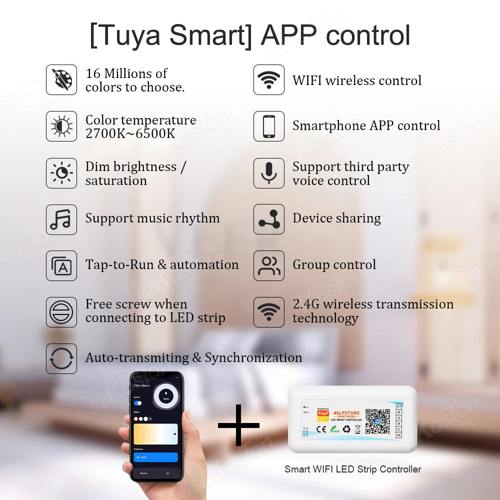 Tuya WiFi Smart LED Controller RGB/RGBW/RGBCCT Single Color Dimmer DC5V-24V LED Strip Remote Switch Works with Alexa Google