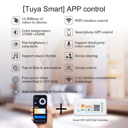 Tuya WiFi Smart LED Controller RGB/RGBW/RGBCCT Single Color Dimmer DC5V-24V LED Strip Remote Switch Works with Alexa Google