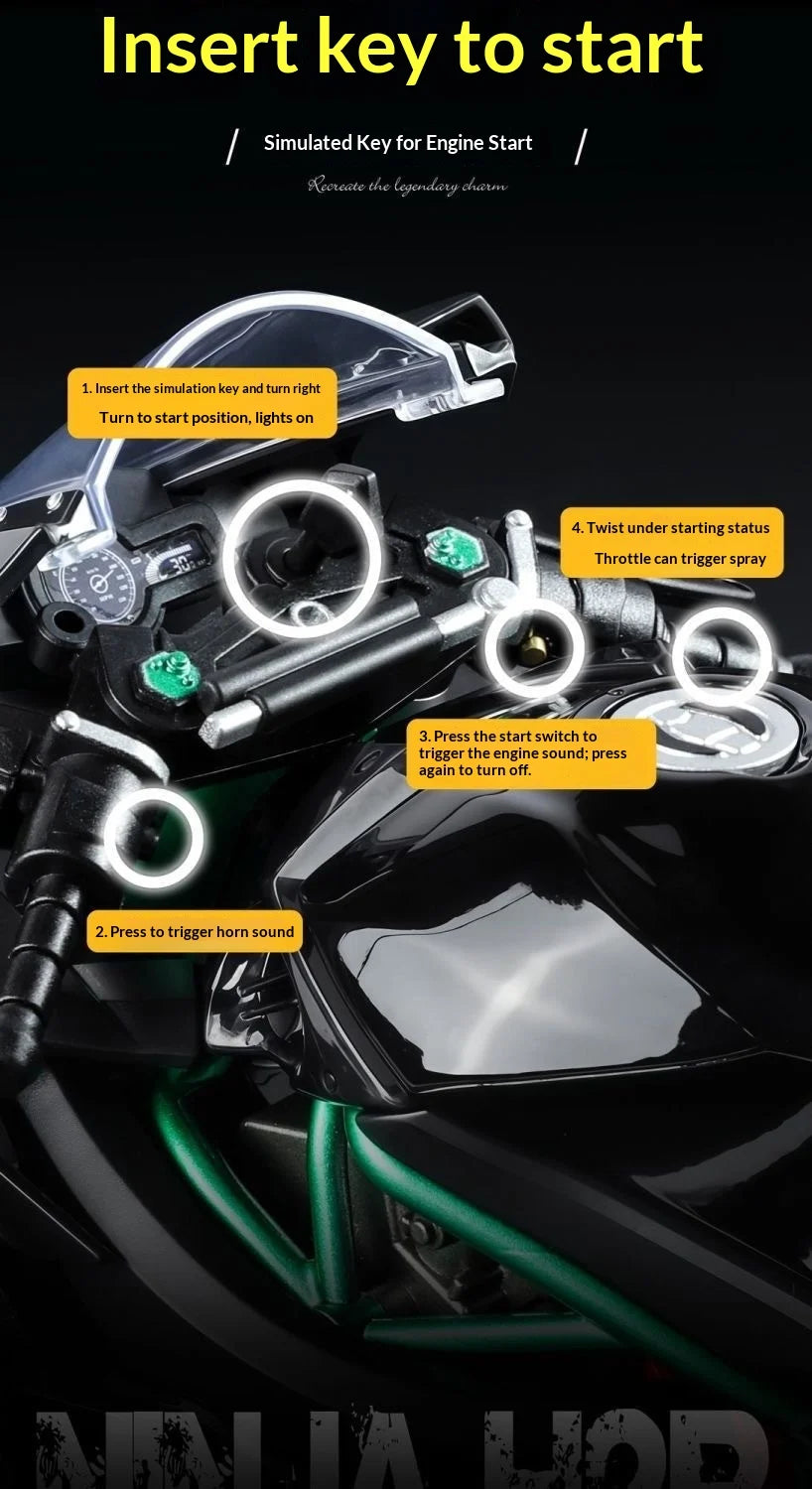 Kawasaki Ninja H2R 1:9 Scale Dynamic Model - Smoke Effect Alloy Motorcycle in Gift Box, Collector‘s Edition Cars