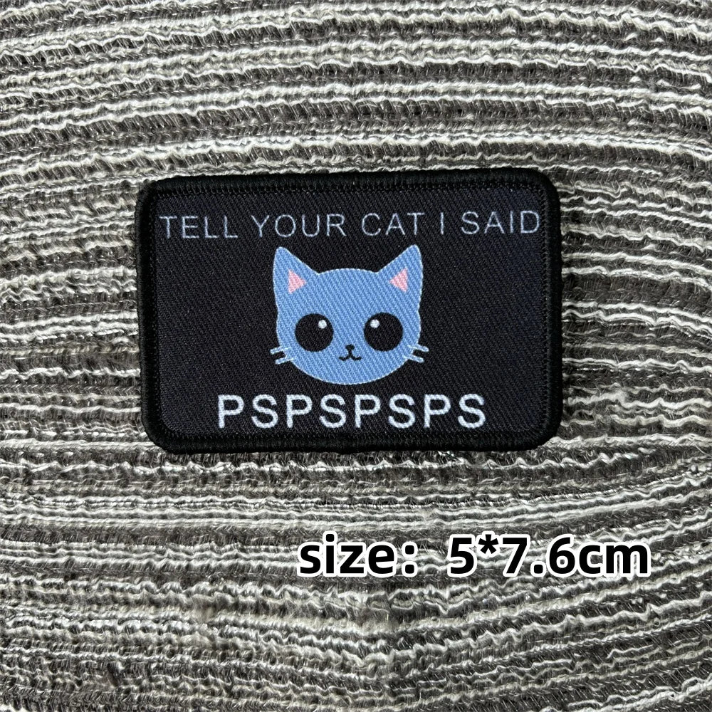 Cat Patch Embroidery on Clothes Cute Animal Morale Badge Tactical Equipment Hook and Loop Patches Backpack Stickers