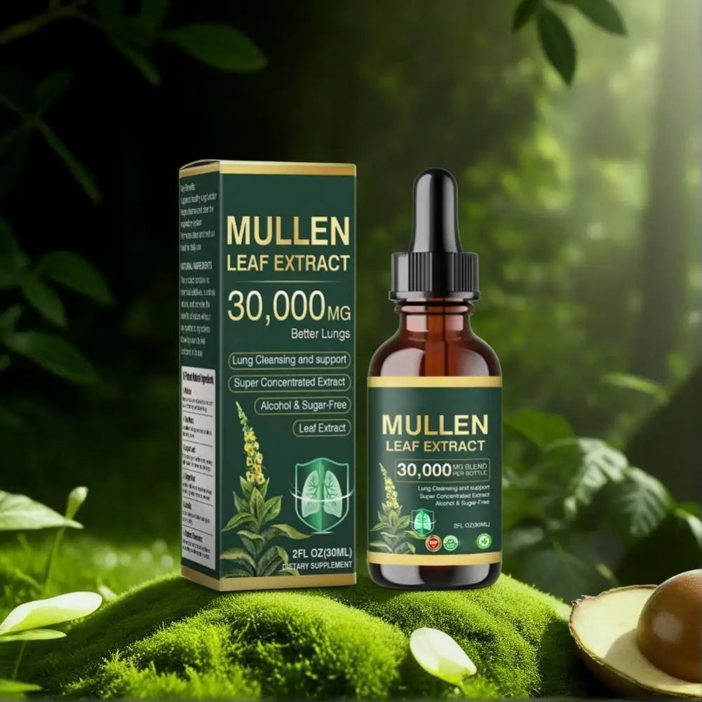 30000mg Mullein Leaf Herbal Drops, Lung Detox Cleansing Formula, Fast Absorption Natural Respiratory Health Maintenance