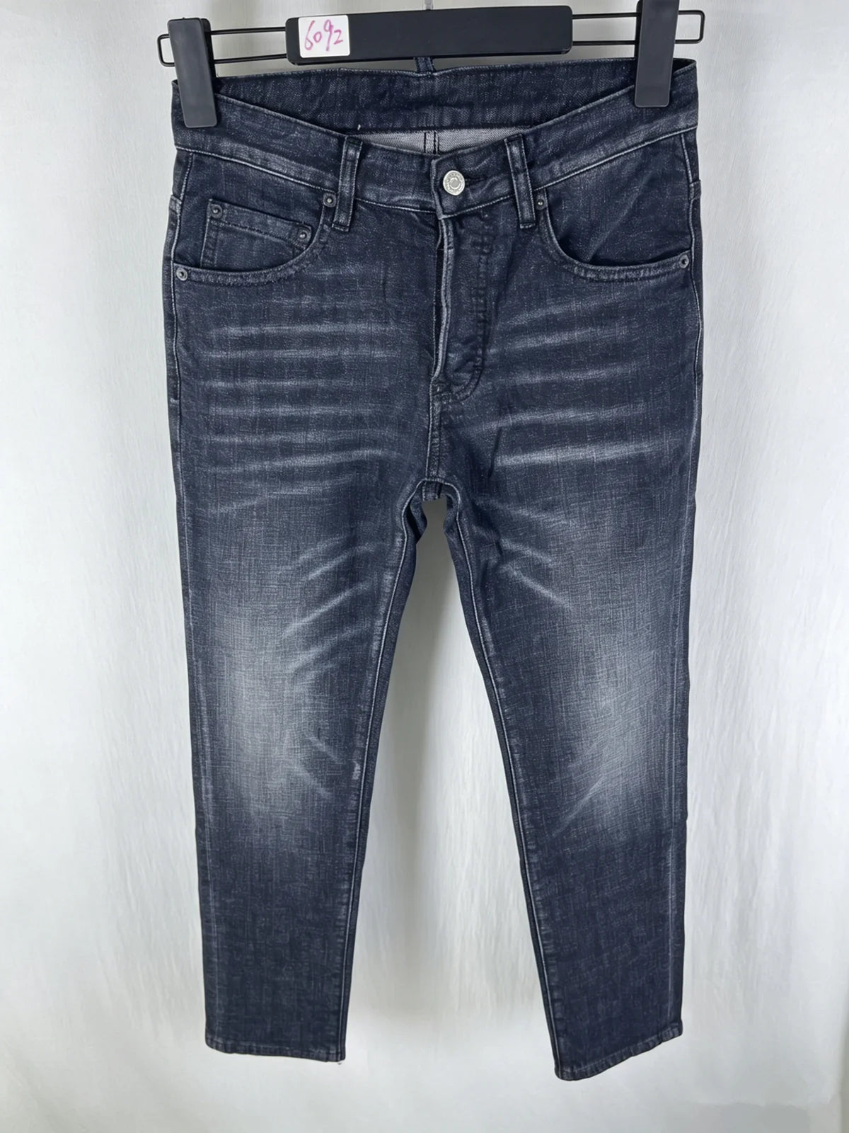6060 Four Seasons New Men's Washed Ripped Patch Old Slim-fit Straight Black Jeans for Men