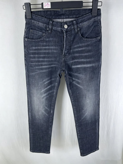 6060 Four Seasons New Men's Washed Ripped Patch Old Slim-fit Straight Black Jeans for Men