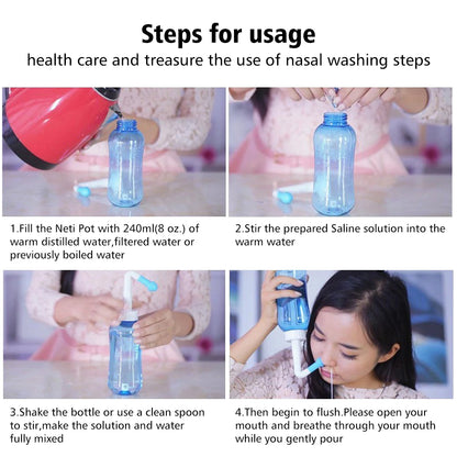 300ML Nasal Washing Bottle 2.7g Nose Wash Salt Nasal Irrigator Nose Aspirator Nasal Sinusite Allergic Rhinitis for Adult Kids