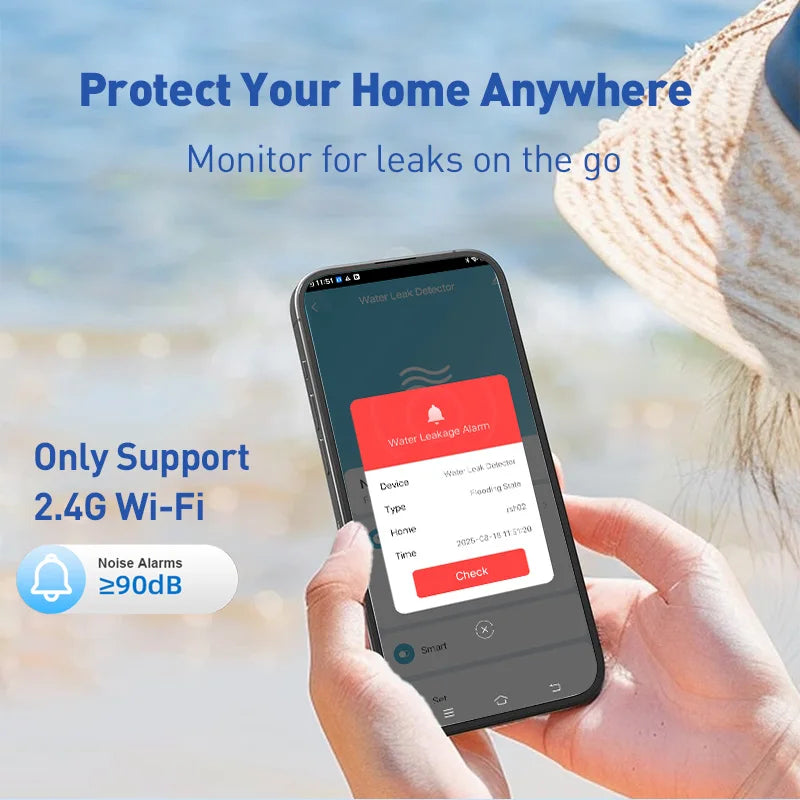 Tuya Zigbee Water Leak Sensor IP65 Rated Waterproof Remote Monitor Smart Life 90dB High-Volume Alarm Water Overflowing Detector