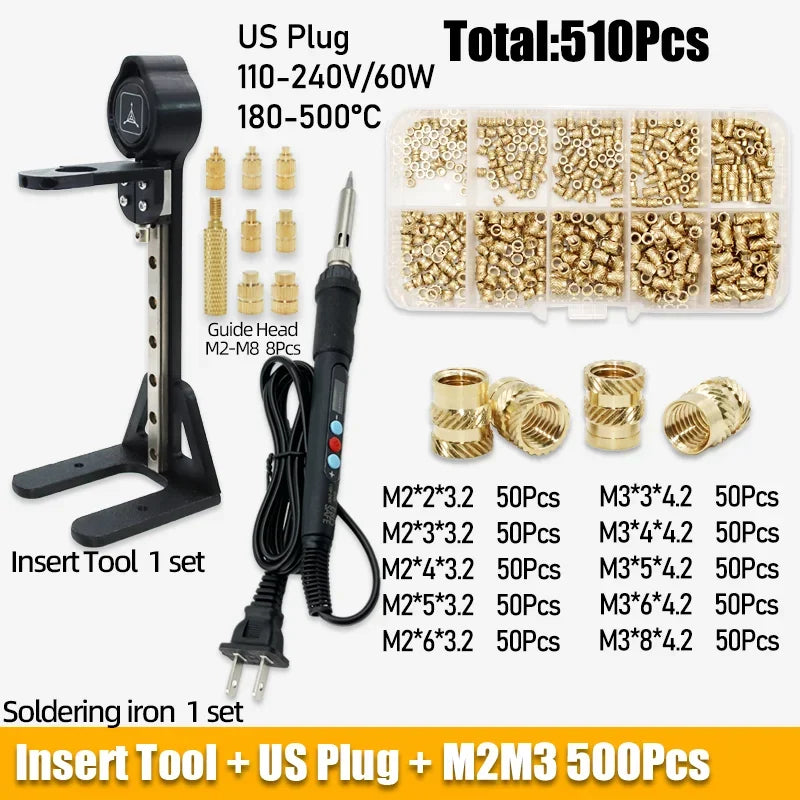 Heat Set Inserts Tool M2 M3 M4 M5 Brass Threaded Insert Nut Digital Soldering Iron for 3D Printing Plastic PCB Welding Press Nut