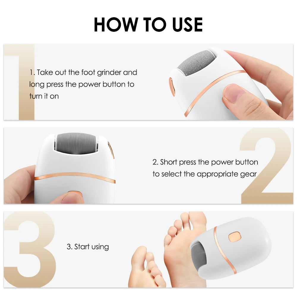 Rechargeable Electric Foot Grinder for Thick Faux Leather USB Personal Care Tool with Interchangeable Heads Grooming Tool