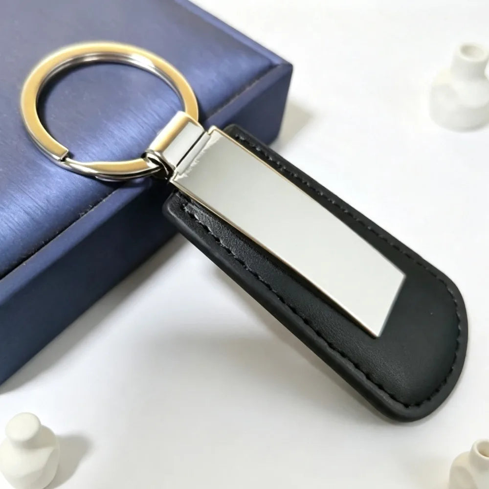 Wholesale Metal Stainless Steel Car Moto Keychain Fan Shaped Leather Keyring Custom Name Laser Engraving Logo High-end Gift