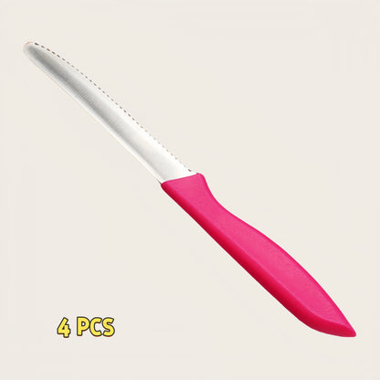 Serrated Steak Knife, Stainless Steel Steak Knife With Pointed Tail Plastic Handle, Multifunctional Kitchen Bread Dessert Knife