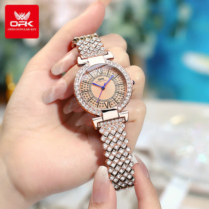 OPK 8618 Women Watch Simple Elegant Quartz Watch Waterproof Luminous Diamond Inlaid Watch For Women Box Gifts Original Reloj