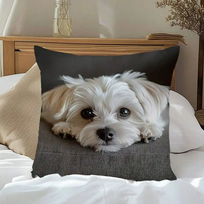 Cute Maltese Dog Cushion Cover White Puppy Realistic Animal Print Decorative Pillow Case Soft Home Decor for Living Room Bedroom