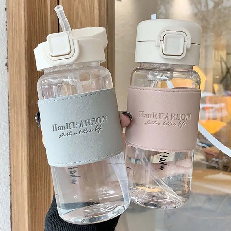 【LM】500ml Portable Water Bottle with Straw Creative Cute Leak-proof Plastic Drinking Bottle Milk Coffee Tea Juice Cup Drinkware