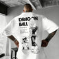 2026 Summer Dragon Ball Oversized T-shirt High Quality 100% Cotton Kid Goku with Power Pole Line Art Print UnisexCasual Y2K
