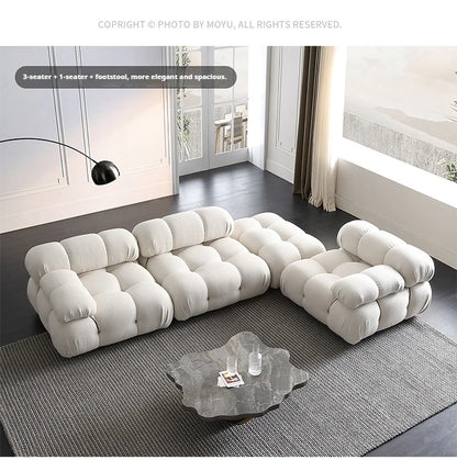 Any Size Custom Cream Teddy Fabric Modular Sofa Combine Modules High Elastic Latex Foam Fill Nordic Minimalist Living Room Sofa