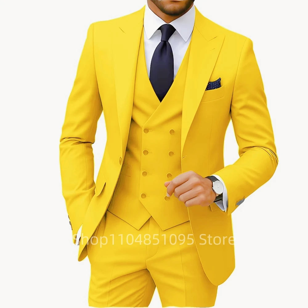 Slim Fit 3-Piece Men's Suit Set for Office Formal Business Wedding Groom Tuxedos Jacket Vest Pants Casual Male Men Clothing
