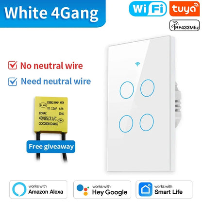 TNCE Tuya Wifi/Zigbee Smart Light Switch US Touch Wall Switch Neutral Wire/No Neutral Wire Required Smart Home Alexa Google Home
