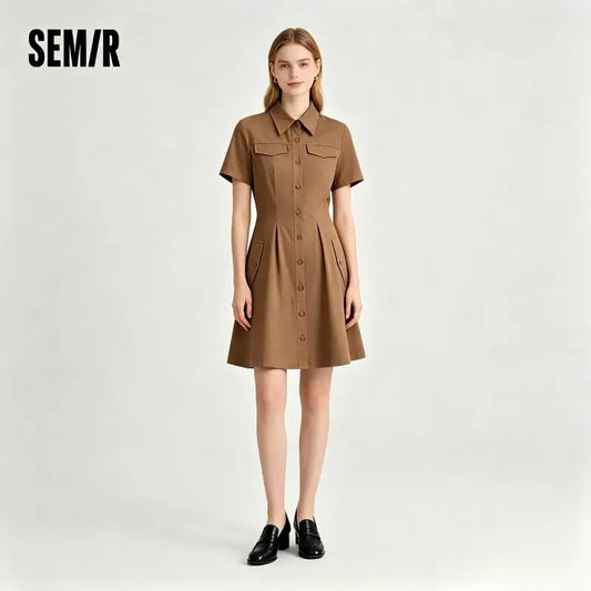 Semir Dress Women Waisted Dress Vintage 2024 Summer New Melad Solid Colour Short