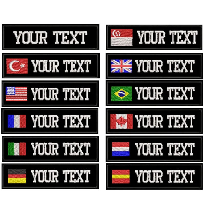 Custom Name Embroidery Patch Army Black Patches US Brazil France UK Country Flag Personalized For Jacket, Bag, Coat; 2 Pcs/ Lot