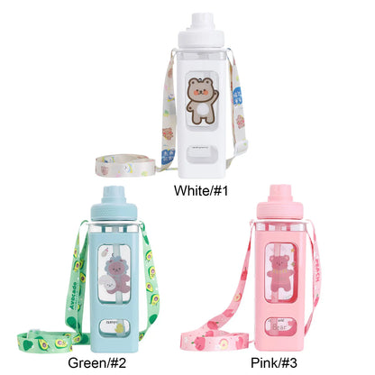 Water Bottle with Straw - 700ml 24 Oz Drinking Bottle Square Cute Water Jug