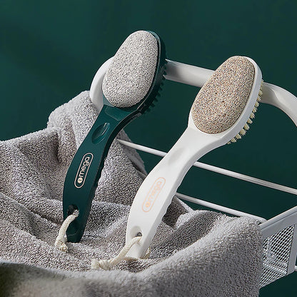〔E〕2 In 1 Pumice Stone Foot Brush Scrubber With Handle Feet Exfoliating Dead Skin Remover Massage Brush Pedicure Tool Unisex