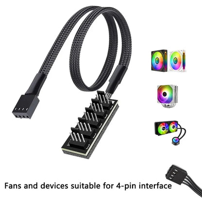 1 to 5 PWM Fan Hub PC CPU Cooling 4PIN Fan Power Cable Hub Adapter Sleeved Case Splitter for Computer Cooler Case Fans