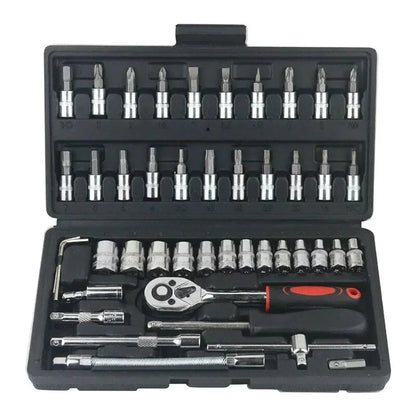 46pcs Socket Set Auto Repair Multi-functional 1/4 Inch Drive Socket Ratchet Wrench Set Round Edge Drive Socket Motorcycle Repair