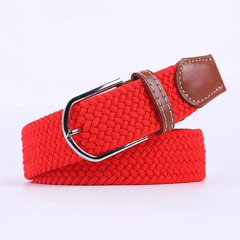 Women Casual Knitted Elastic Belt Pin Buckle Webbing Strap Woven Canvas Braided Stretch  - Belts for Men
