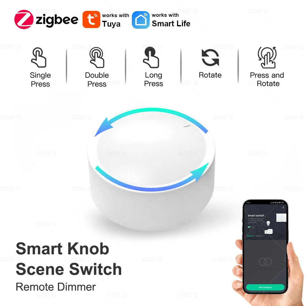 Tuya ZigBee Smart Knob Switch Wireless Scene Button Rotatable Dimmer Switch Home Appliances Automation Scenario Linkage Remoter