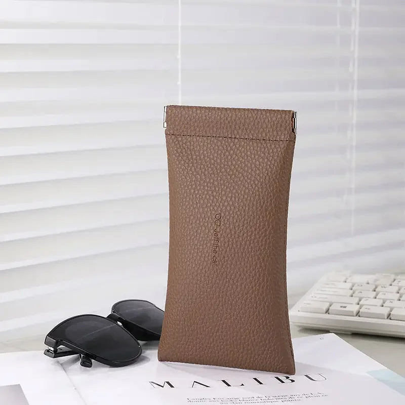 Litchi Magnetic Automatic Closing Glasses Bag Men Women Fashion Portable Soft PU Leather Reading Sunglasses Protective Pouch