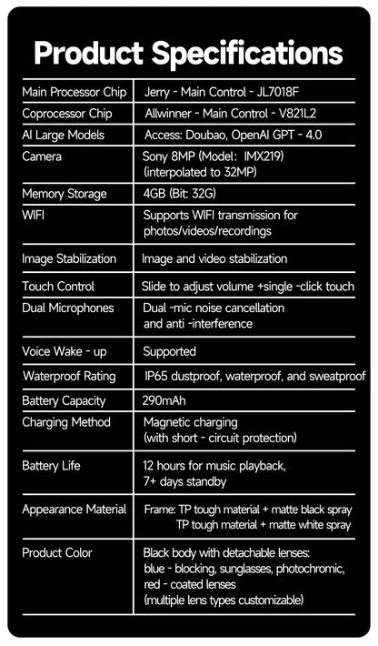 New Leisure Camera Smart Glasses 800W 32GB Memory AI Translation Voice Assistant Video Recording Men Anti Blue Light Sunglasses