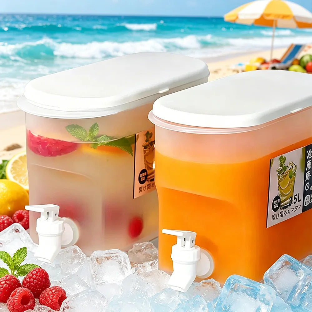 3.5L Large Cold Water Container with Tap, Household Water Jug, Summer Iced Drink Fruit Tea Dispenser for Outdoor Events