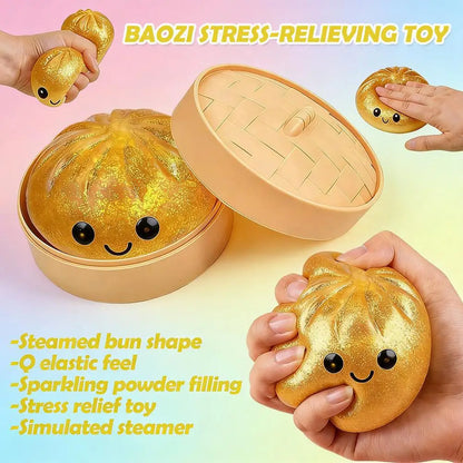 Simulation Flash Dumpling Pressure Ball Slow Rebound Soft Pinch Decompression Squishy Stress Relief Balls with Steamer