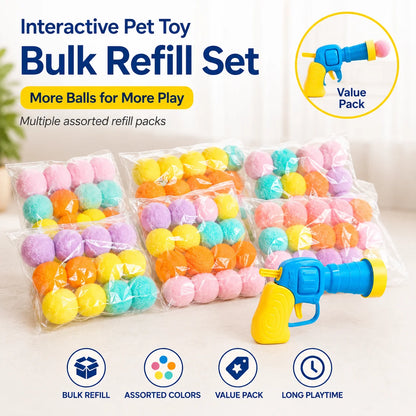 Interactive Cat Toy Pom Pom Ball Launcher Quiet Fuzzy Ball Shooter Indoor Chase Play Kit with 100 Colorful Soft Balls for Cats