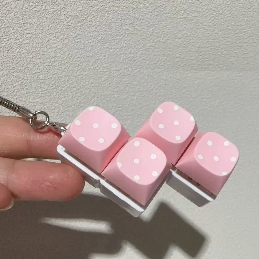 Button Keycap Fidget Keychain 3/4/6/9 Keys Stress Relief Keycap Fidget Toy Polka Dot Pattern with Lights Bag Pendants