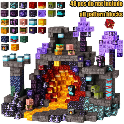 Magnetic Building Blocks Mine World Magnetic Forest Ender Lava  Construction Brick Cube STEM Toy Set Gift for Boy Girl Children