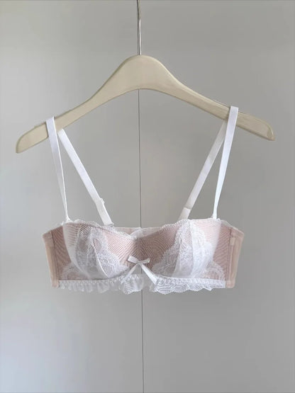 YEMOMO French Style Lace Half Cup Bra Set Wireless Push Up Boost Bust Lift Anti Sagging Elegant Comfortable Lingerie Set Ladies
