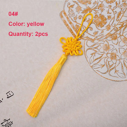 2Pcs Tassel Fringe Handmade Silk Floss Chinese Knot Tassel Bangs Flower Tassel for DIY Craft Door Car Handing Home Decor