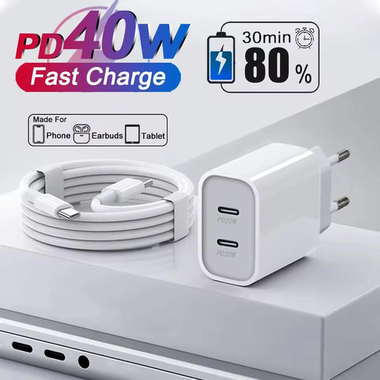 For Original 40W Type C Fast Charger For iPhone 16 15 14 13 12 11 Pro Max Plus PD Charging Cable Charger Phone Accessories