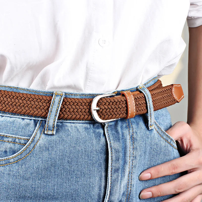 2.5cmx100cm Unisex Extended Elastic Knitted Thin Belt Women's Needle Button Canvas Jeans Student  Canvas Elastic Belt for Women