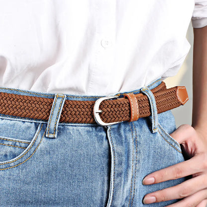 2.5cmx100cm Unisex Extended Elastic Knitted Thin Belt Women's Needle Button Canvas Jeans Student  Canvas Elastic Belt for Women