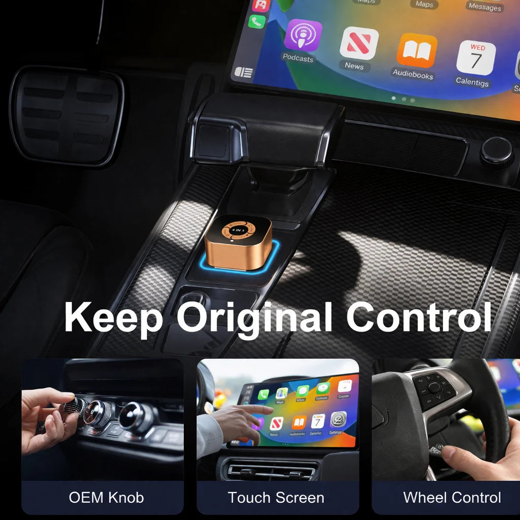 TrolinkTek 2026 Upgrade 4in1 Carplay Adapter Wireless Android Auto Mirror Link Smart MiNi AI Box USB Auto Connect Plug and Play
