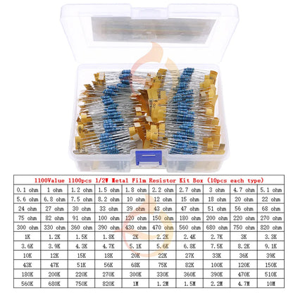 1/8W 1/4W 1/2W 1W 2W 3W 0Ω~10MΩ 1% Metal Film Resistor Resistance Assortment Kit With box
