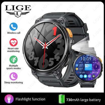 LIGE 1.85-inch AMOLED Smart Watch Men with LED Flashlight IP68 Waterproof Smartwatch 730mAh Bluetooth Call Smartwatches For Men