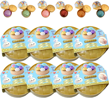 Colorful Dumpling Squishes Stress Balls Fidget Sensory Toys Simulation Food Squishies Bun with Steamer Squeeze Dough Ball Gifts